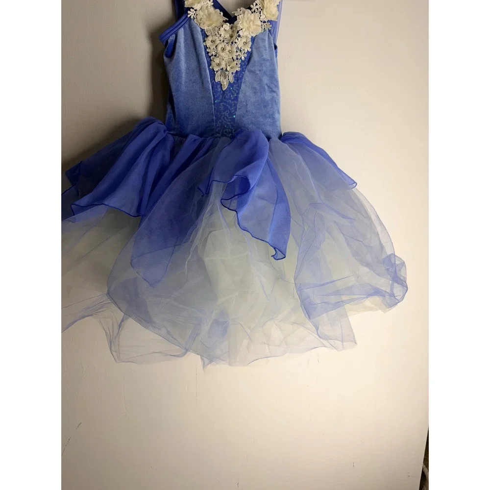 Weissman Blue Velvet Floral Lace Tutu Dance Costume Leotard Kids MC Performance